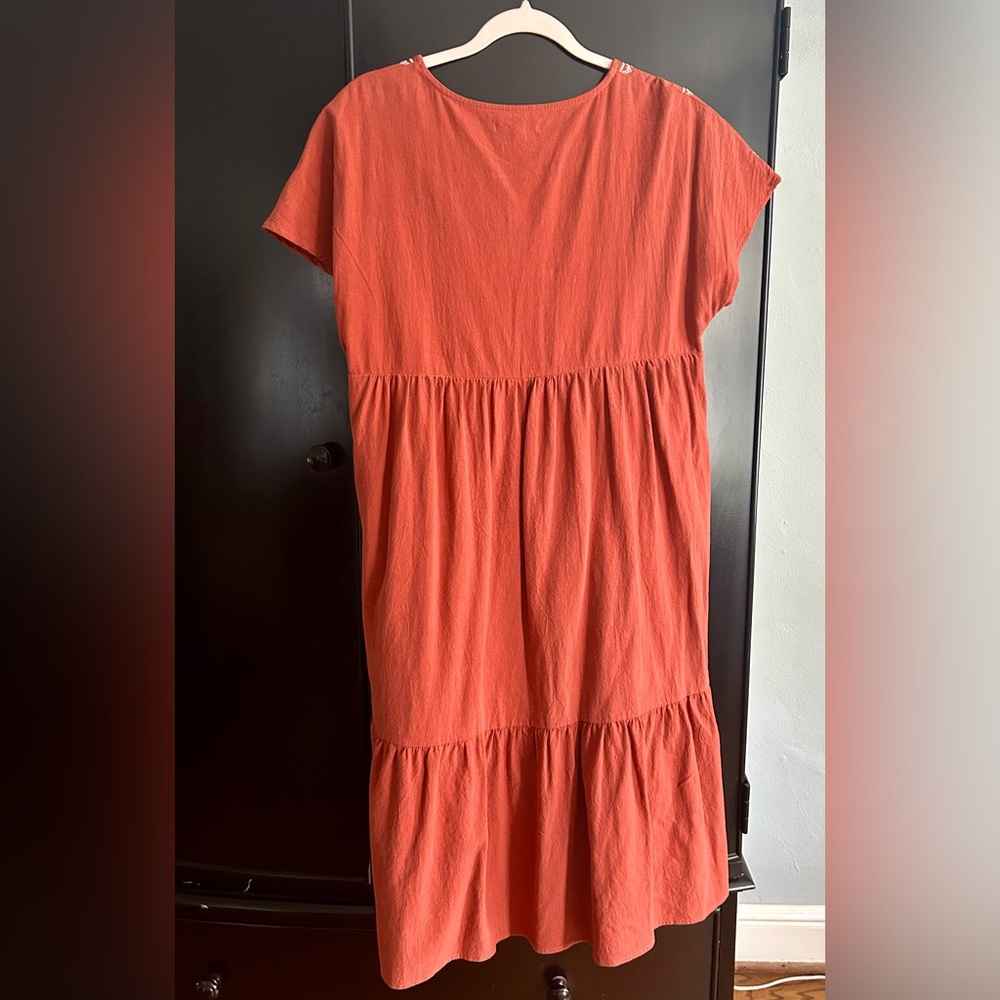 Medium Polagram Boho Terracotta Midi Dress with Pockets and Embroidered accents - Picture 4 of 5